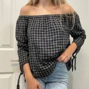 Madewell Plaid Milkmaid Off The Shoulder Top Size Large